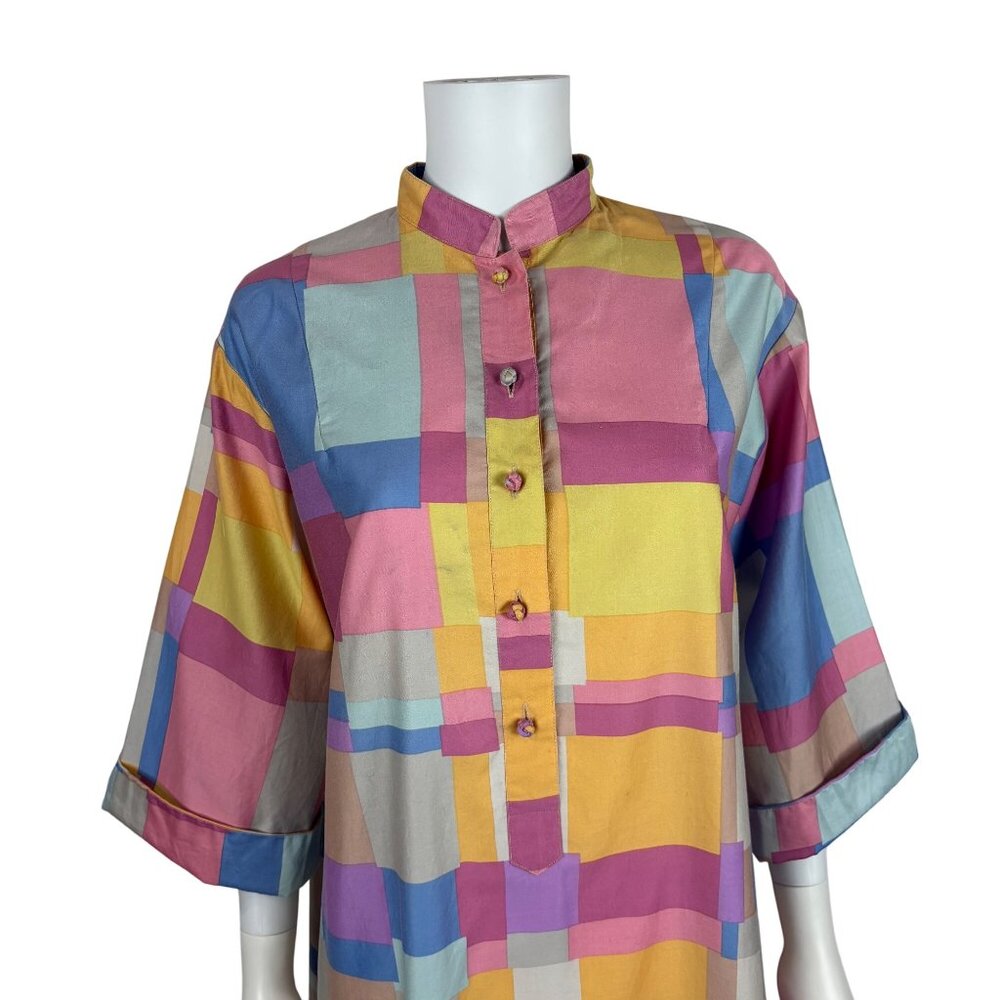 Vintage 70s Colorblock Dress Womens XL Pastel Artsy Forever Catherine Ogust - Picture 4 of 14